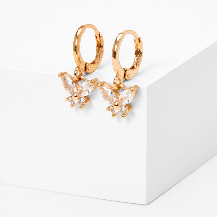 Cubic Zirconia Butterfly Gold Huggie Hoop Earrings,