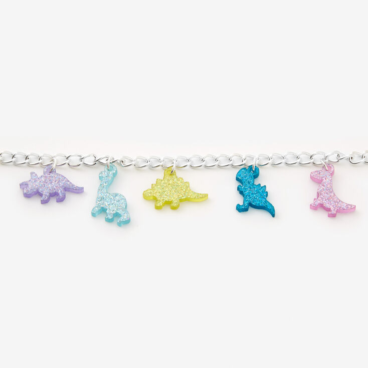 Silver Glitter Dinosaur Charm Bracelet,