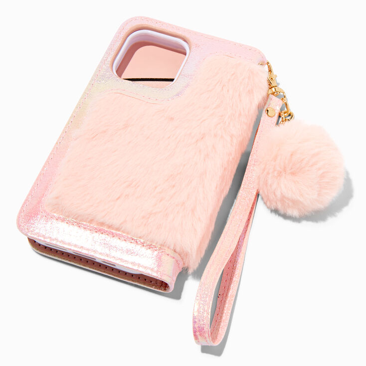 Furry Pink Wristlet Phone Case - Fits iPhone&reg; 13 Pro,