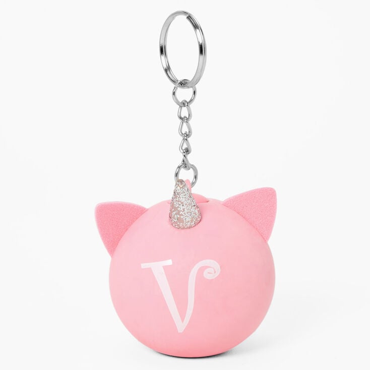 Initial Unicorn Stress Ball Keychain - Pink, V,