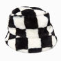 Black &amp; White Checkerboard Plush Bucket Hat,