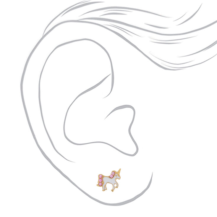 18ct Gold Plated White Unicorn Stud Earrings ,