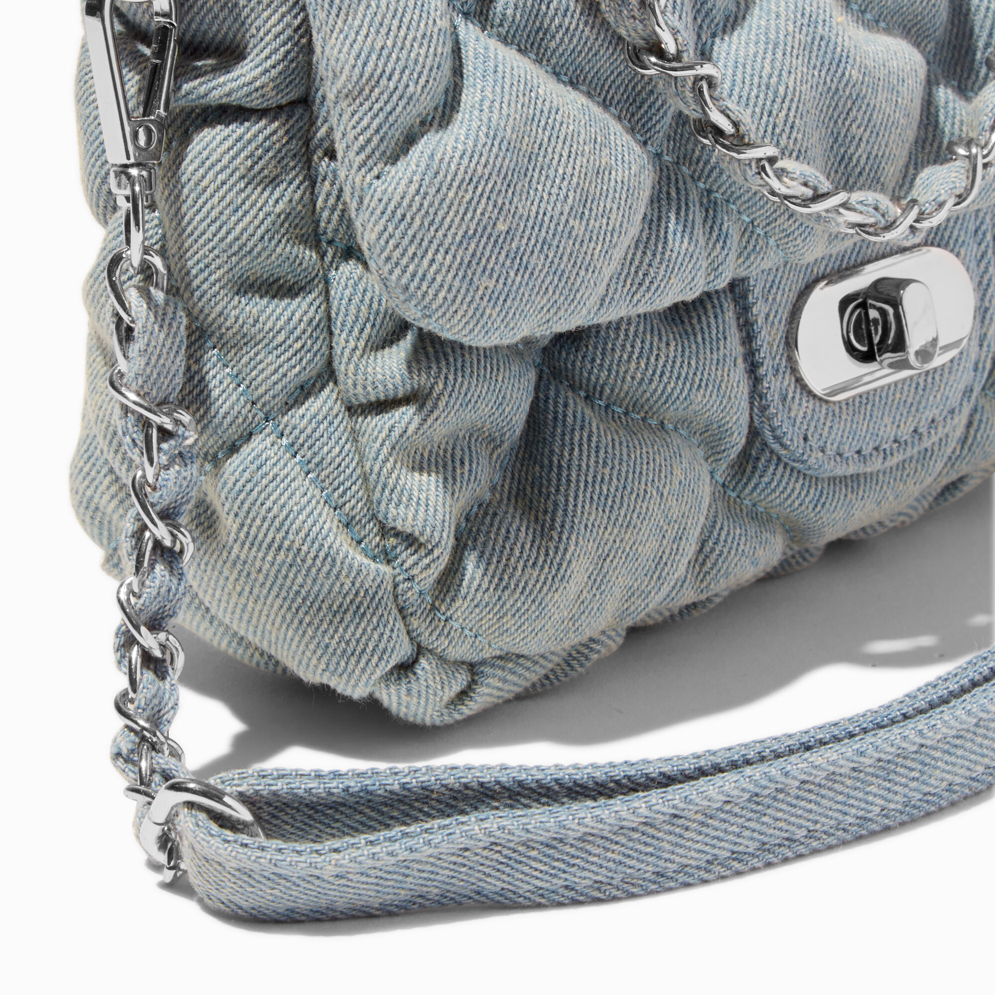 OVERSIZED QUILTED CROSSBODY BAG - GREY DENIM