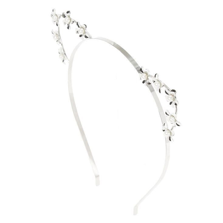 Silver Pearl Studded Cat Ear Headband Claire S Us