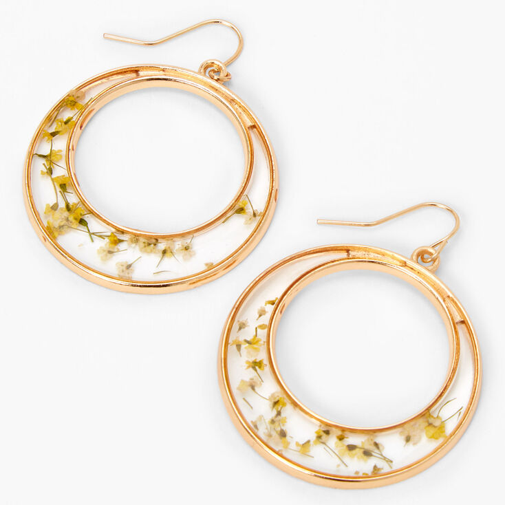 Gold 1.5&quot; Resin Floral Hoop Drop Earrings - Yellow,