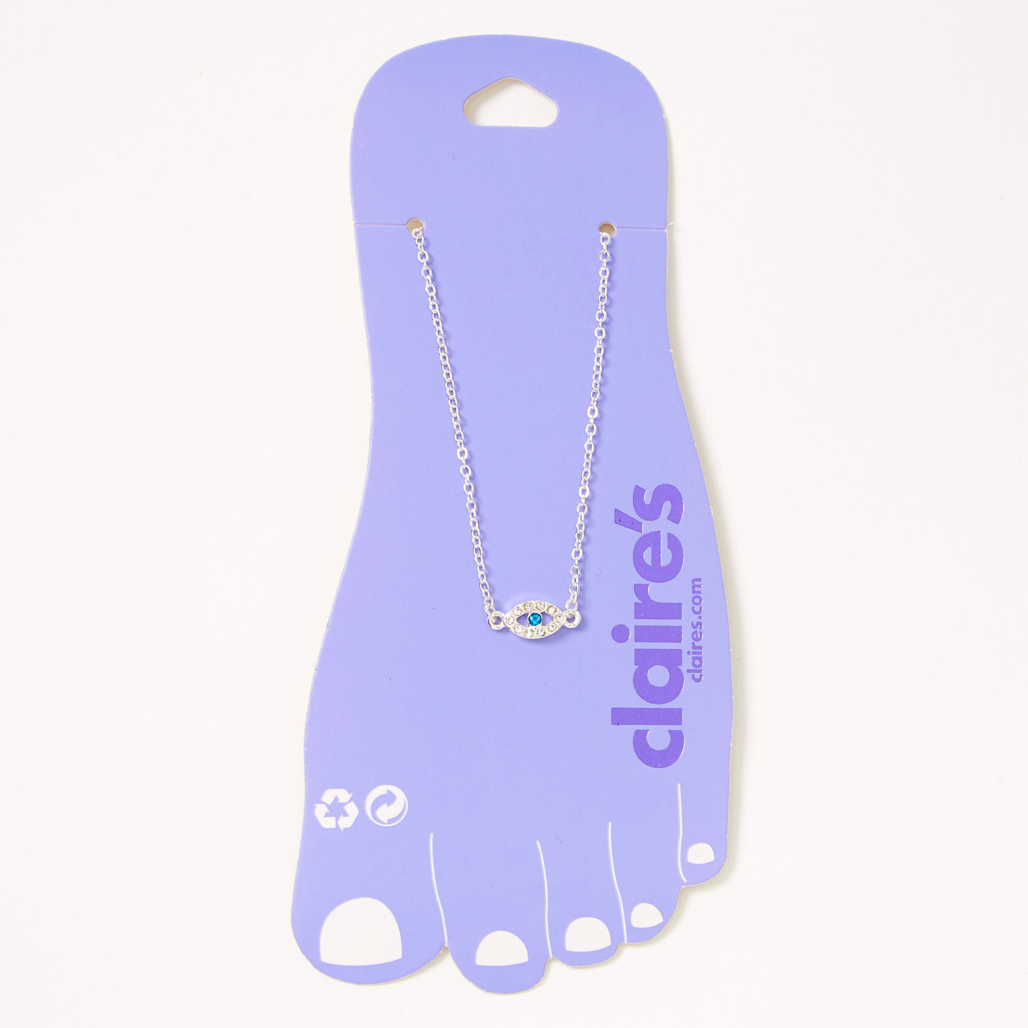 Silver Embellished Evil Eye Chain Anklet