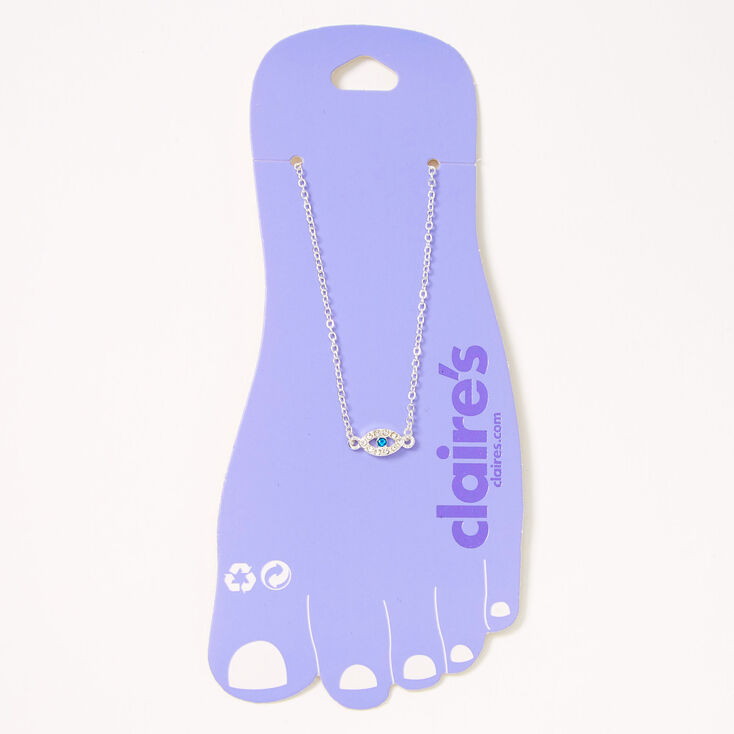 Silver Embellished Evil Eye Chain Anklet,