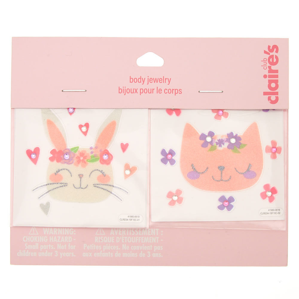 Claire's Club Bunny & Cat Temporary Tattoo Set - 2 Pack,