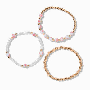 Pink Rose Beaded Stretch Bracelets - 3 Pack,