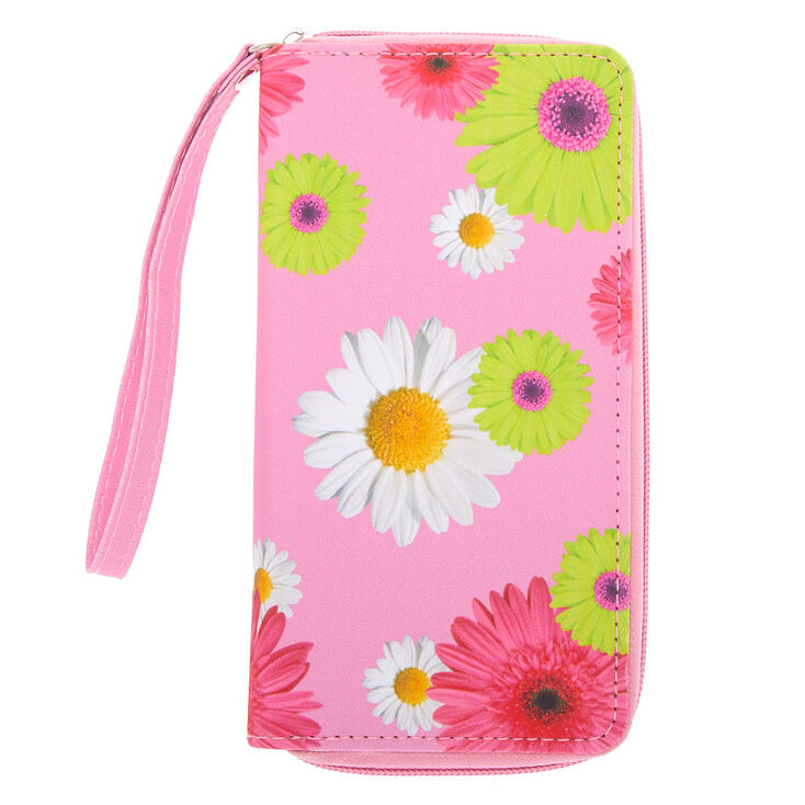 Claire's Pochette poignet rose à imprimé floral marguerite