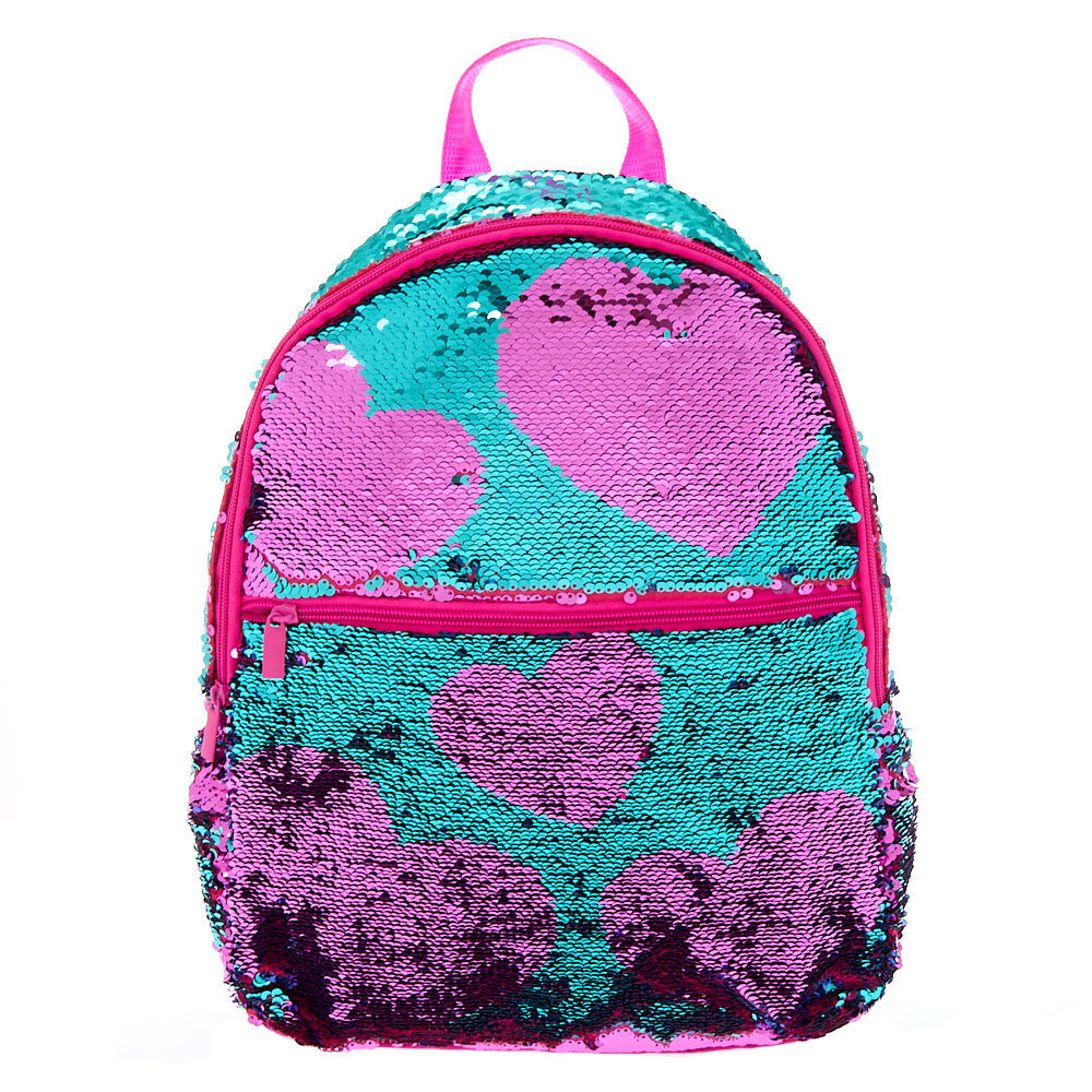 Sac à dos fuchsia cœur à sequins réversibles,