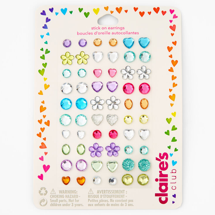 Claire&#39;s Club Rainbow Gems Stick On Earrings - 30 Pack,
