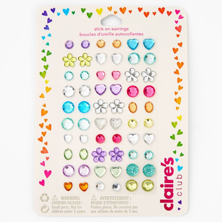 Boucles d&#39;oreilles autocollantes avec strass arc-en-ciel Claire&#39;s&nbsp;Club - Lot de 30,