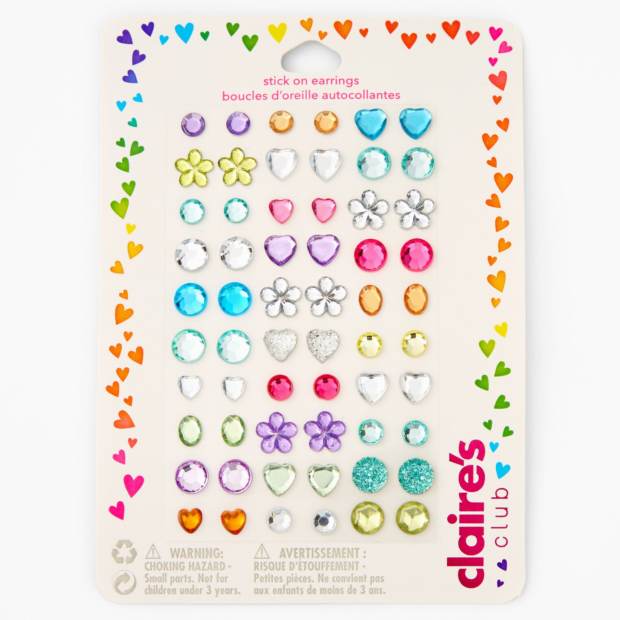 6 Packs of Rainbow Love Stick-on Earrings, Kids Sticker Earrings