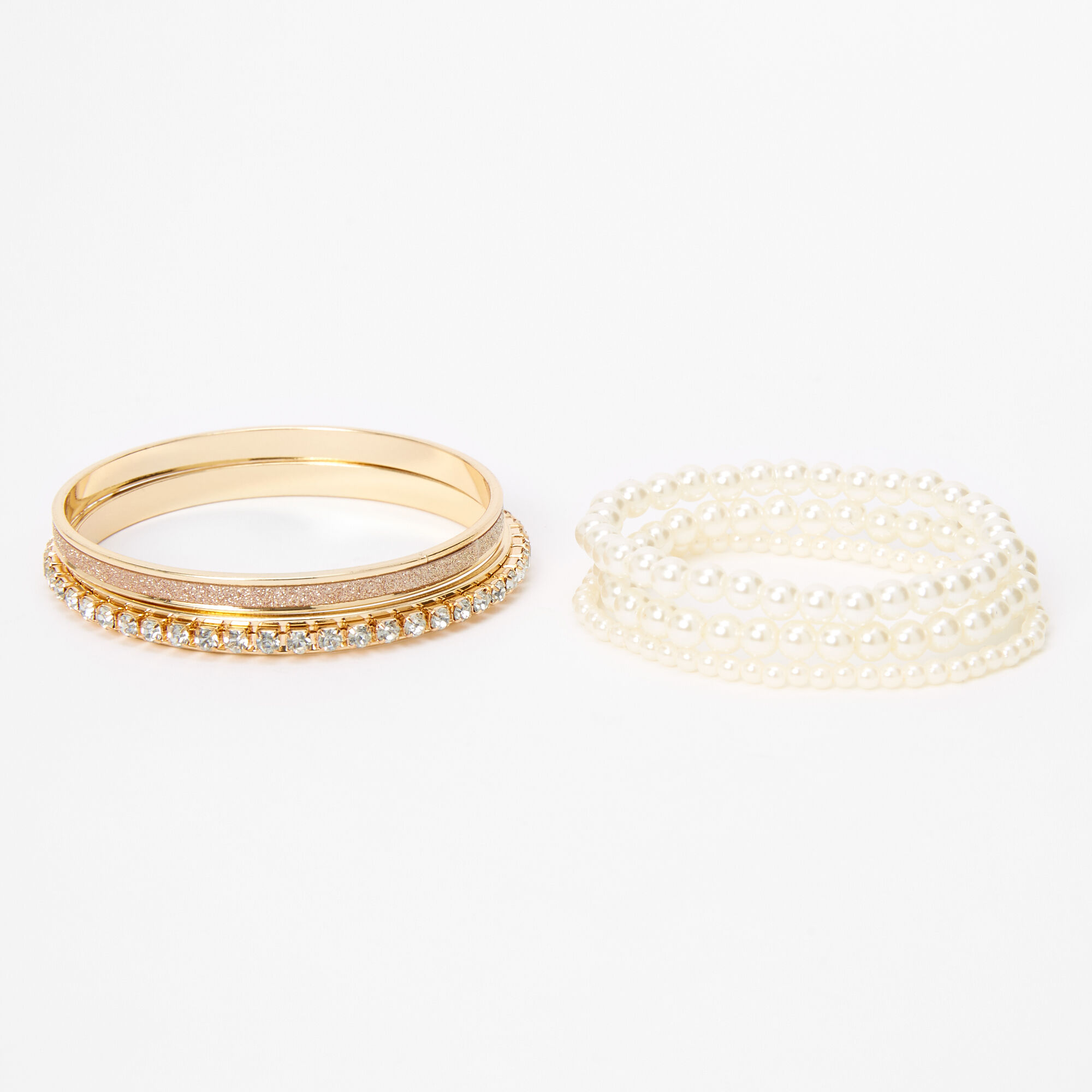 Claire's Club Rose Gold Pearl Bangle & Stretch Bracelets