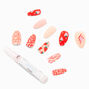 Pink Leopard Strawberry Stiletto Vegan Faux Nail Set - 24 Pack,