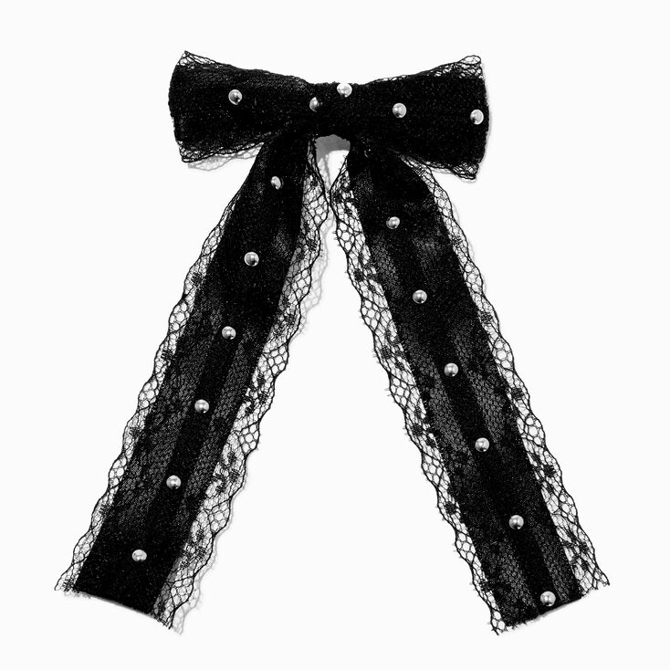 Black Lace Studded Hair Bow Clip,