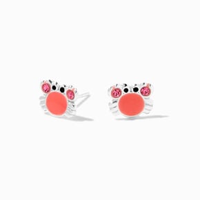 Sterling Silver Happy Face Pink Crab Stud Earrings,