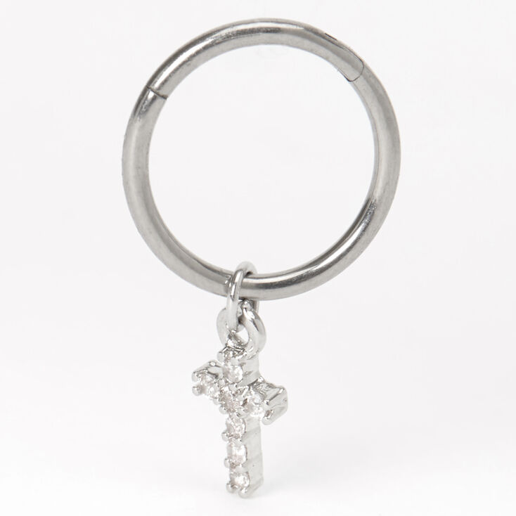 Silver-tone Titanium 16G Crystal Cross Charm Cartilage Earring,