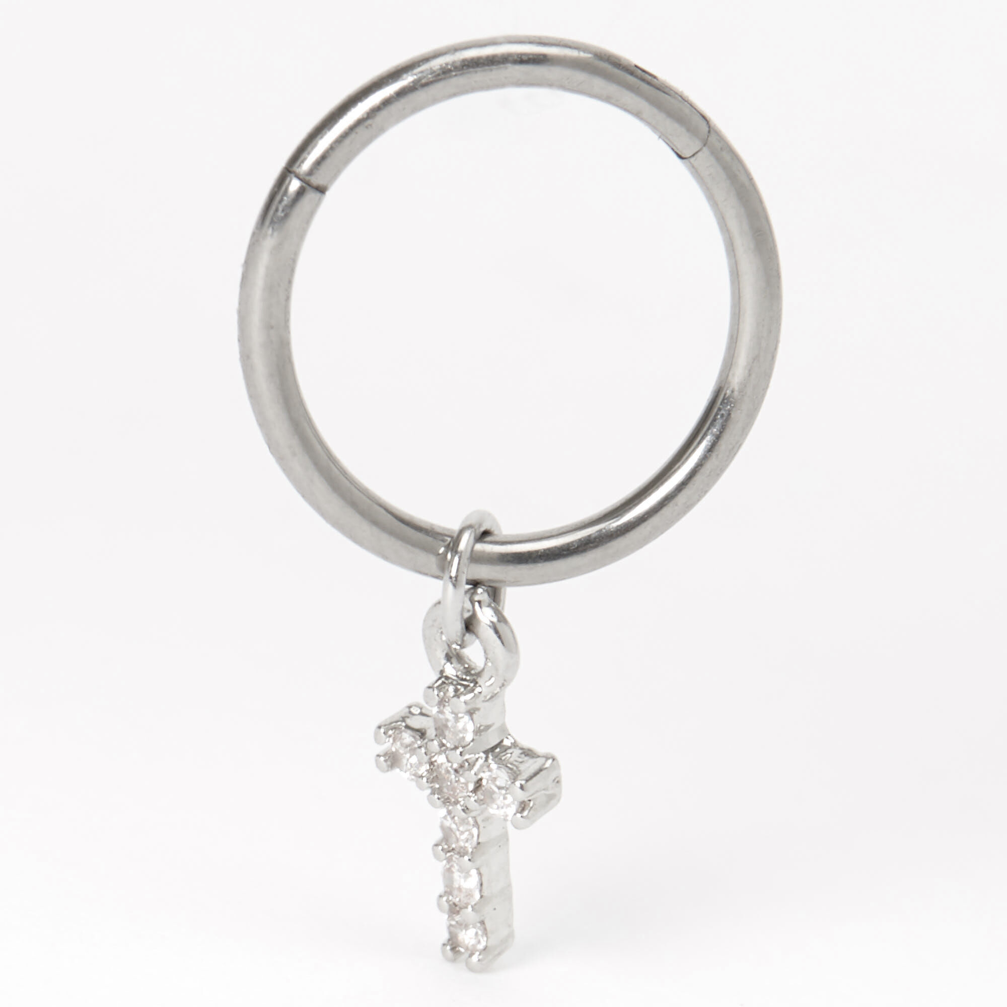 View Claires Tone Titanium 16G Crystal Cross Charm Cartilage Earring Silver information