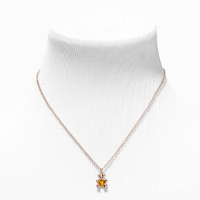 Gold November Birthstone Teddy Bear Pendant Necklace,
