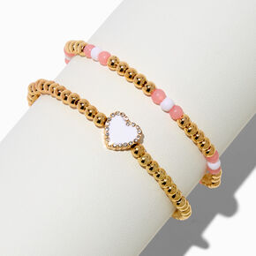 Pink Pav&eacute; Crystal Heart Stretch Bracelets - 2 Pack,
