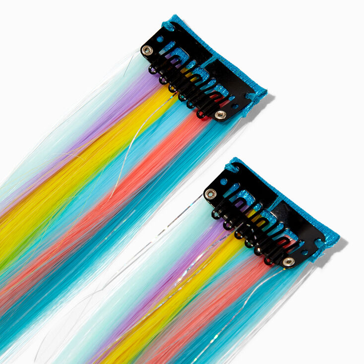 Bright Rainbow Straight Faux Hair Clip In Extensions - 2 Pack,