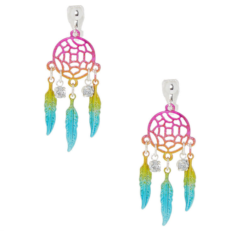 Boucles d&#39;oreille attrape-r&ecirc;ves &agrave; clip arc-en-ciel 3,8&nbsp;cm,