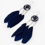 Navy 4&quot; Feather Space Drop Earrings,