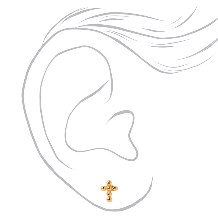 18k Gold Plated One Bubble Cross Stud Earring,