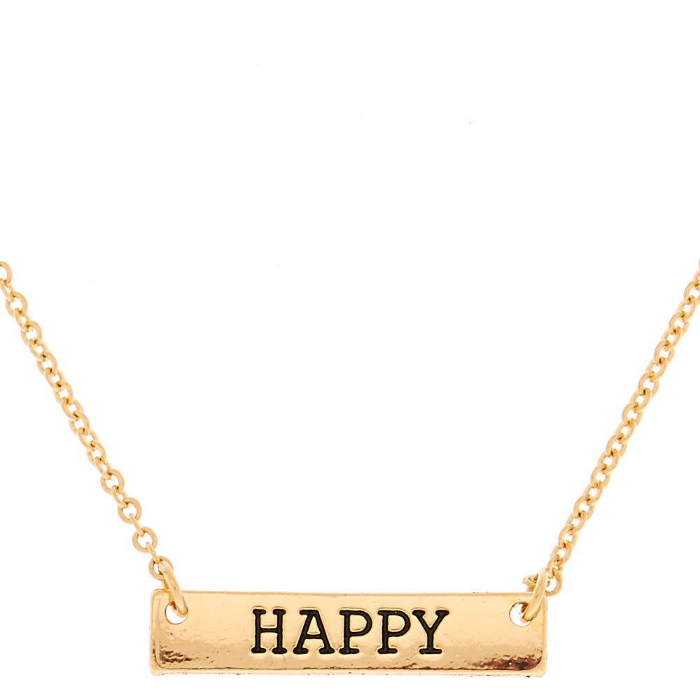 Gold Happy Bar Pendant Necklace,