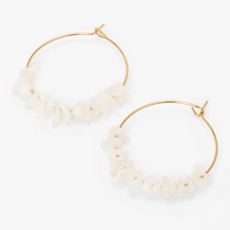 White Stone 25MM Gold-tone Hoop Earrings,