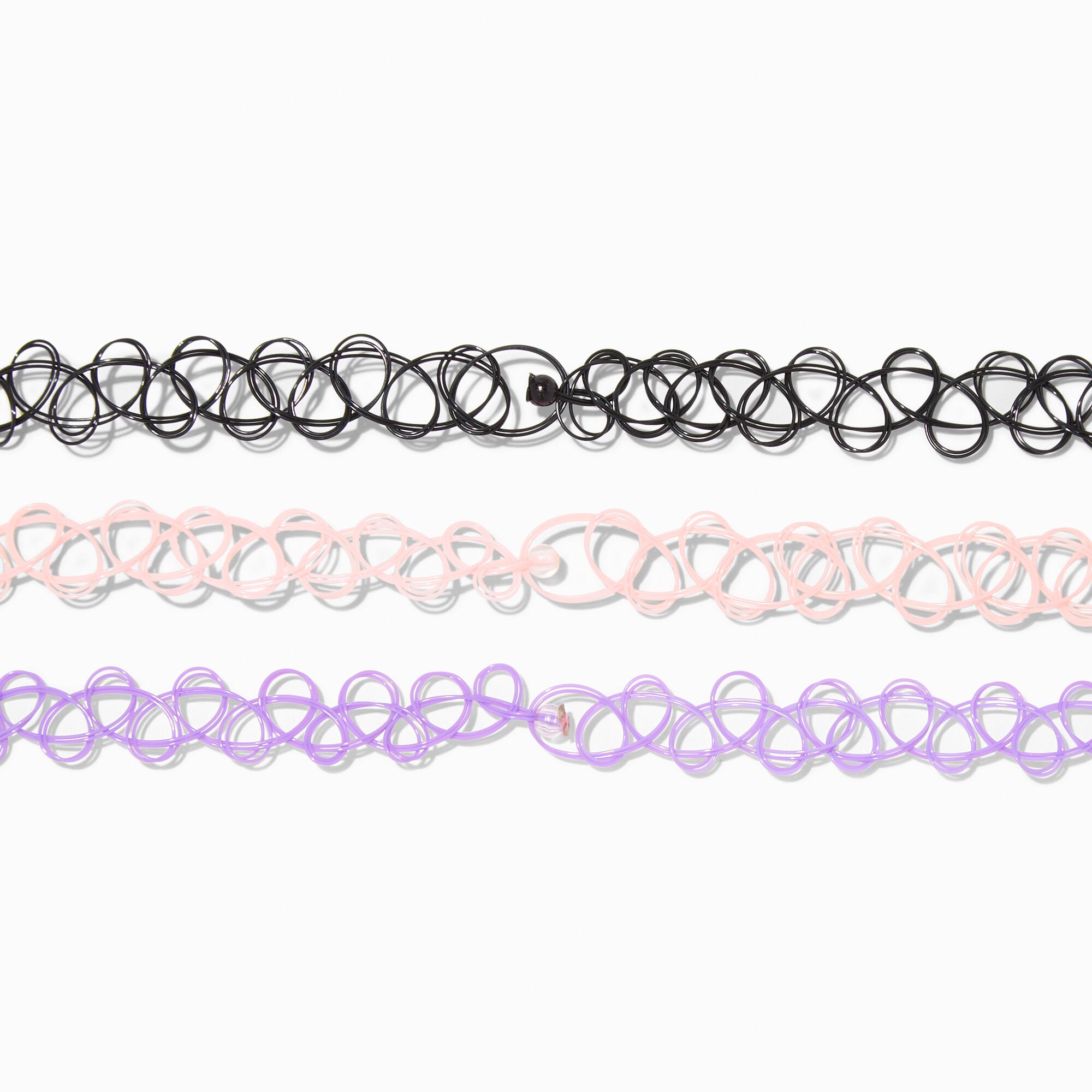 Heart & Floral Beaded Tattoo Choker Necklace - 3 Pack,