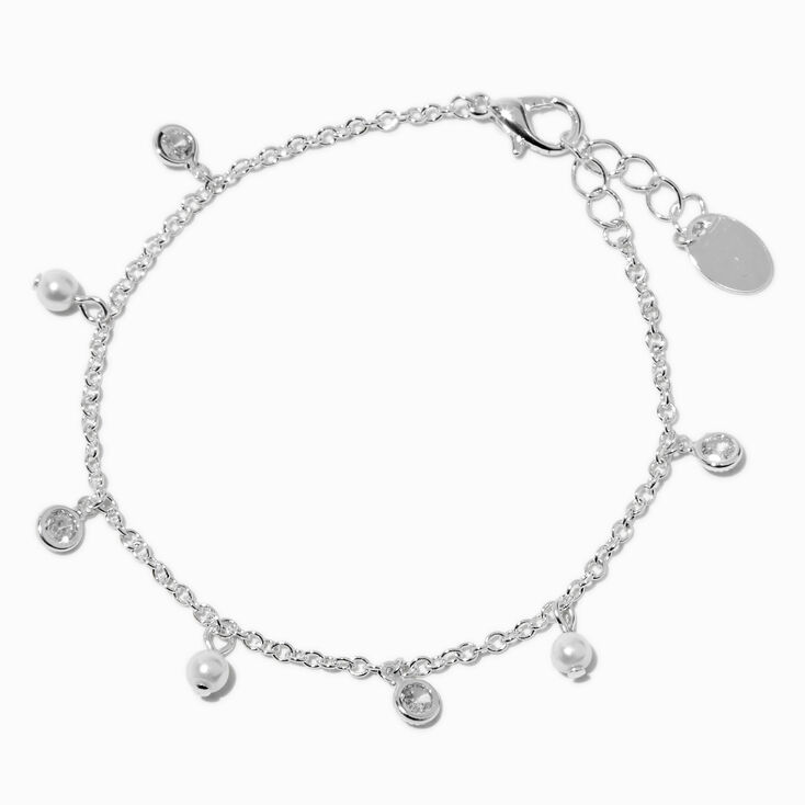 Bracelet confetti perle d&rsquo;imitation et zircon cubique couleur argent&eacute;e,