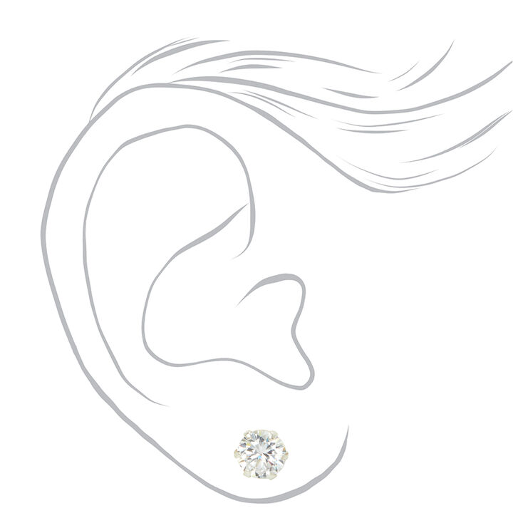 Silver Cubic Zirconia Round Stud Earrings - 4MM, 5MM, 6MM,