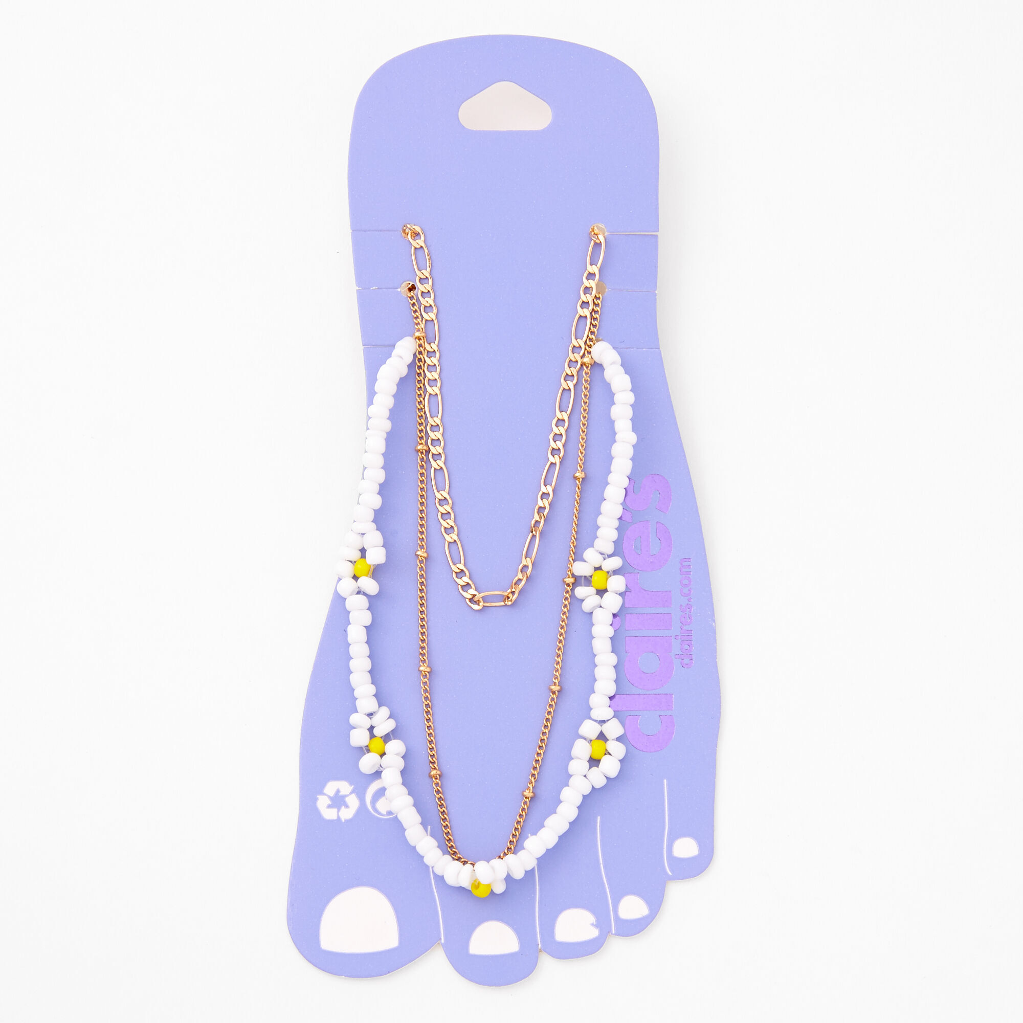 Gold Beaded Daisy Chain Anklets 3 Pack