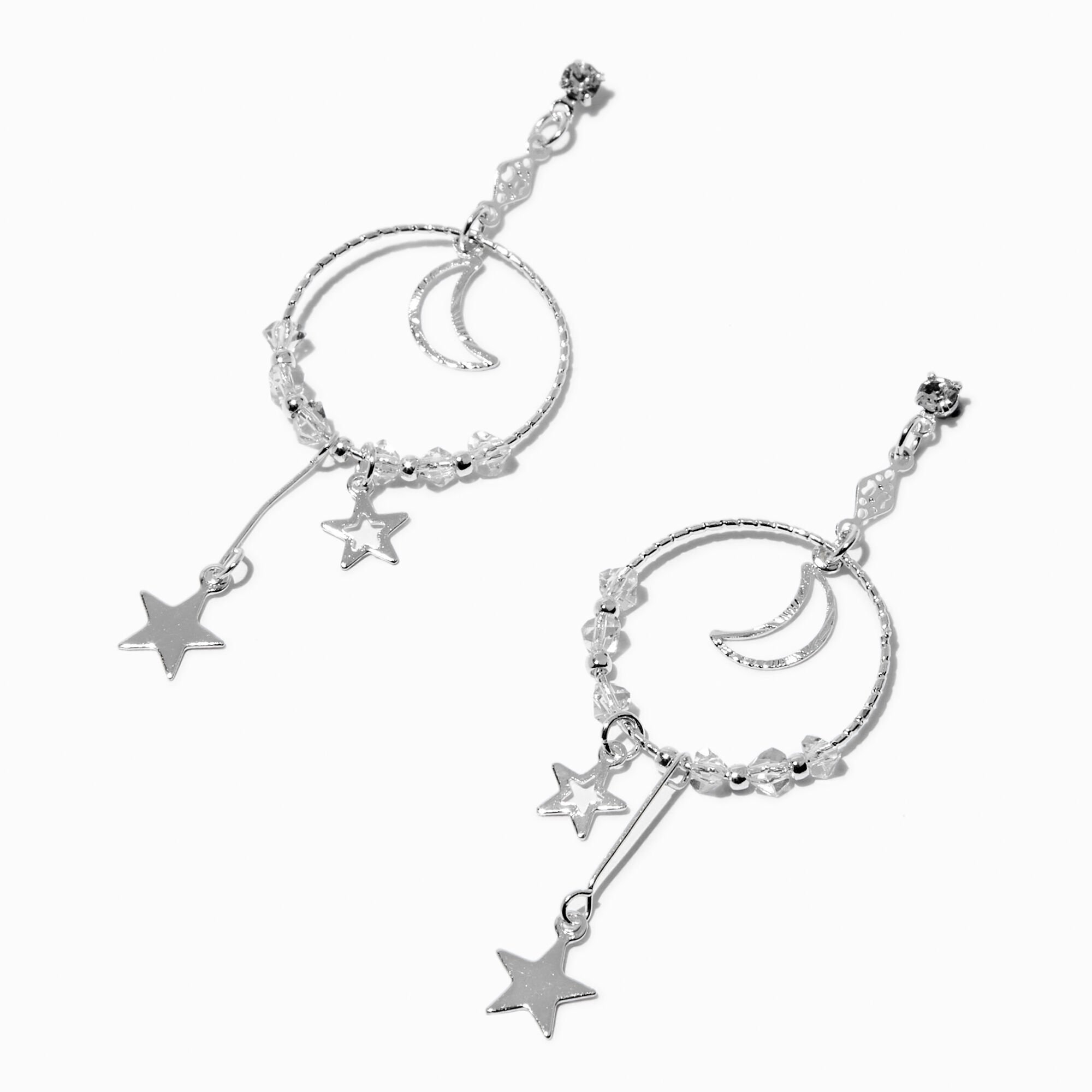 View Claires Delicate Celestial Hoop 3 Drop Earrings Silver information