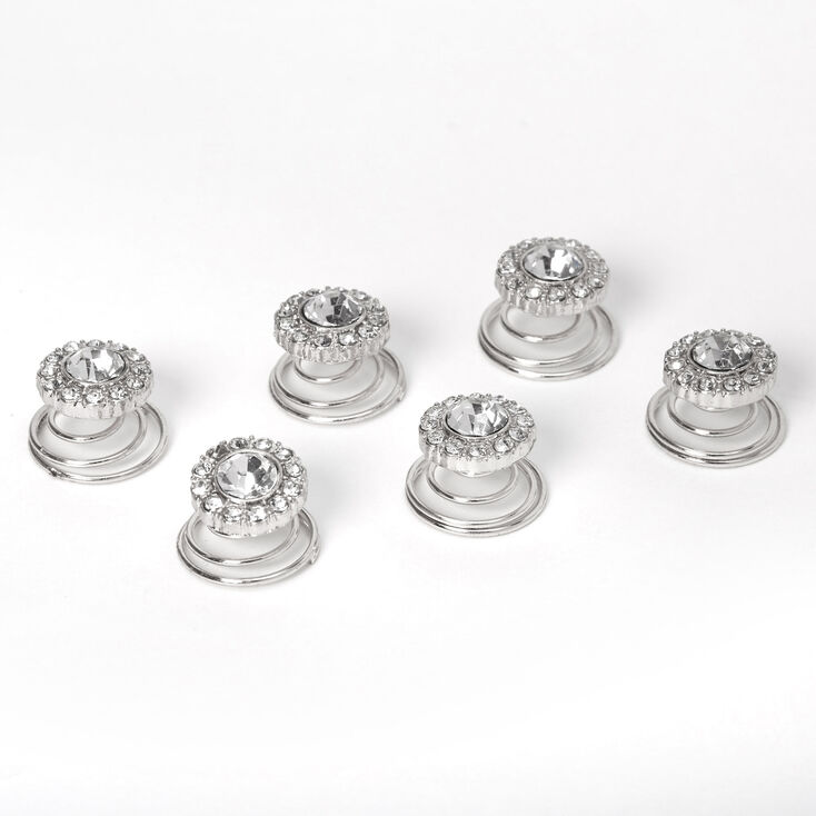 Silver Rhinestone Halo Hair Spinners - 6 Pack,