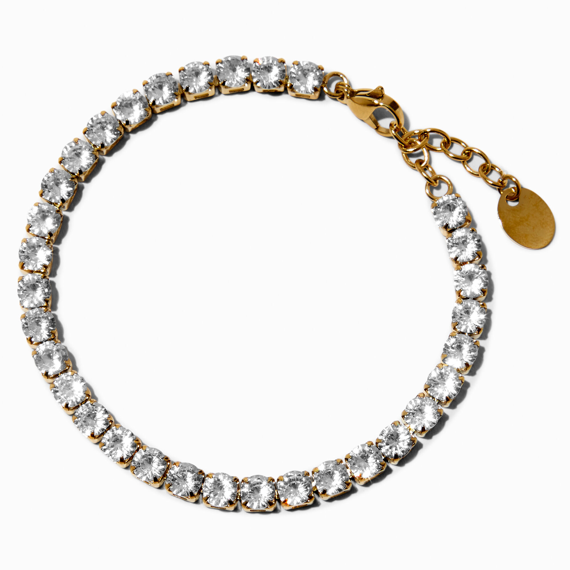View Claires Tone Stainless Steel Cubic Zirconia Tennis Bracelet Gold information