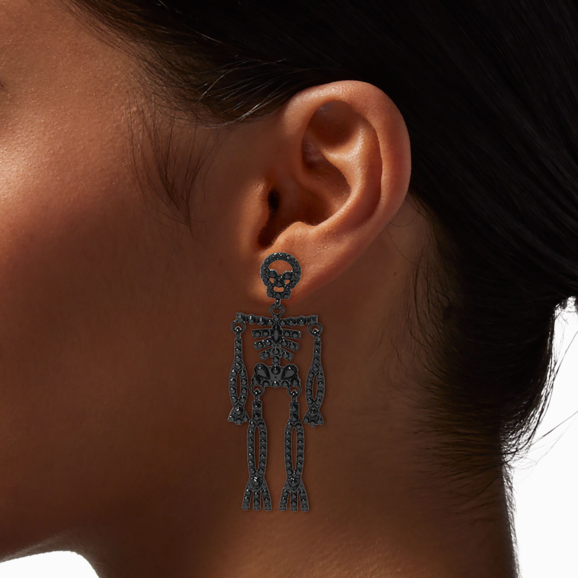 Black Jointed Skeleton Clip-On Drop Earrings,