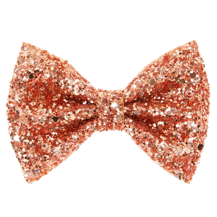 Glitter Mini Hair Bow Clip - Rose Gold,