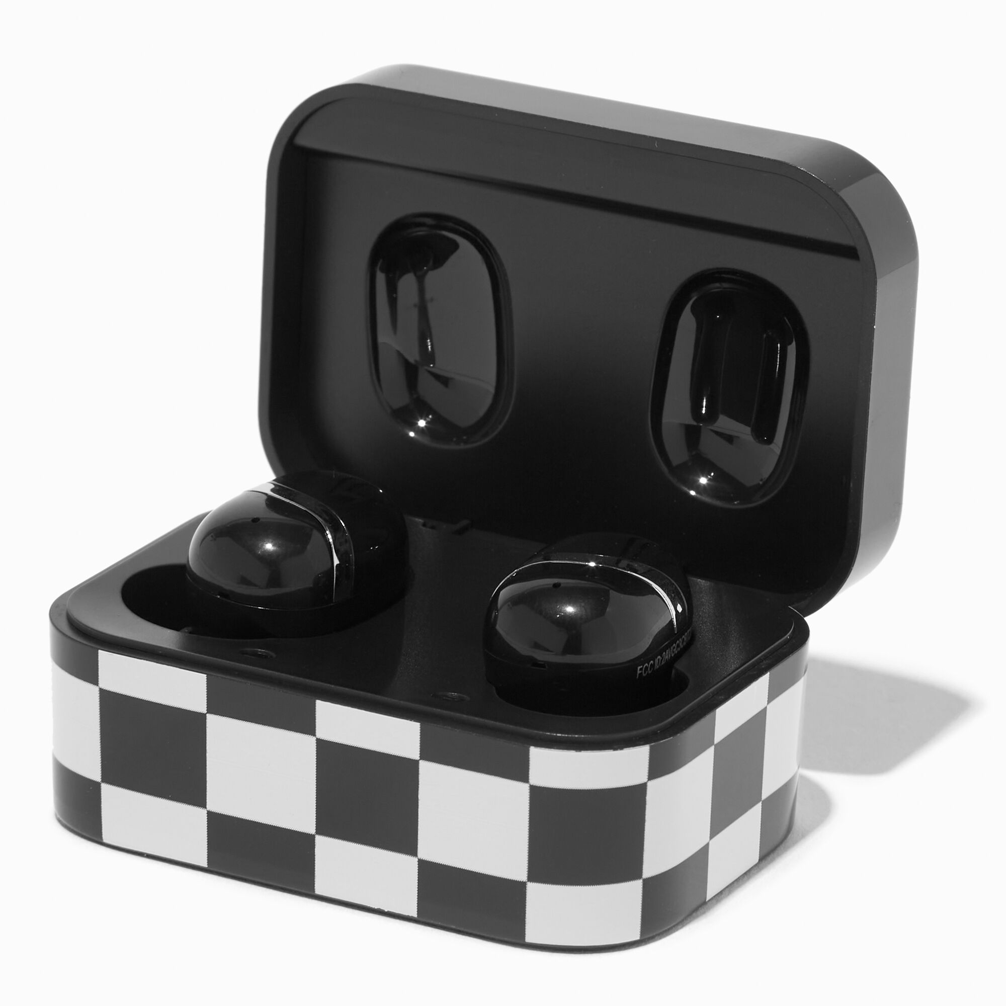 View Claires Wireless Earbuds In Case Black Check White information
