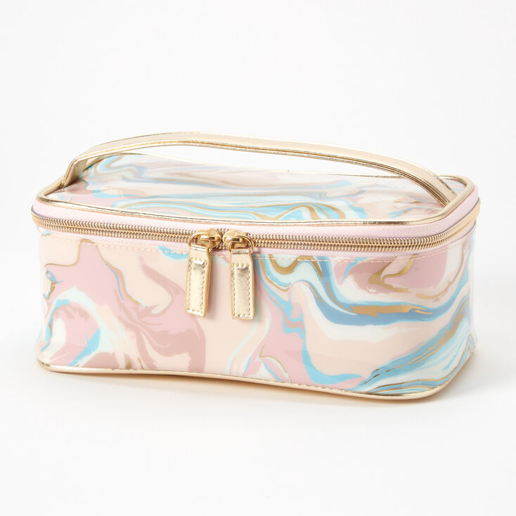 Trousse de maquillage multicolore effet marbr&eacute;,