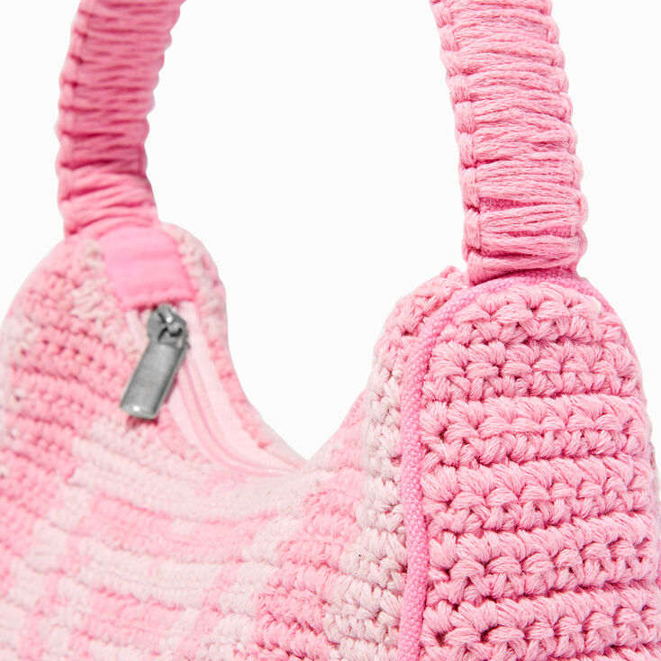 Pink Crochet Heart Shield Shoulder Handbag,