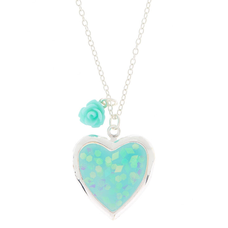 holographic heart locket pendant necklace mint claire s