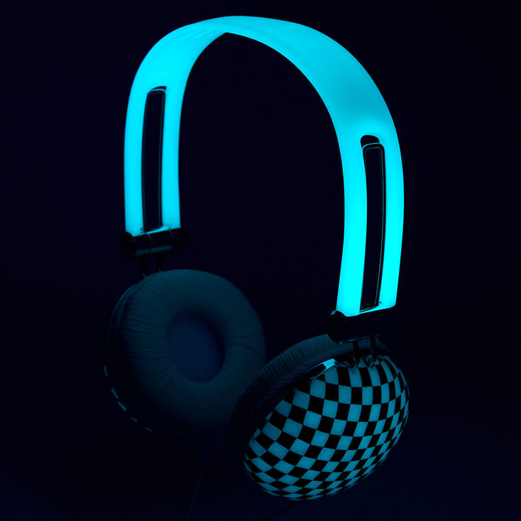 Silver Metallic Headphones - Checkered,