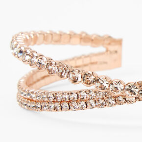 Gold Bezel Rhinestone Criss Cross Cuff Bracelet,