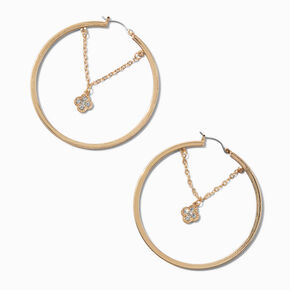 Gold-tone Crystal Clover Chain 60mm Hoop Earrings,