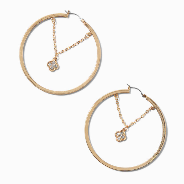 Gold-tone Crystal Clover Chain 60mm Hoop Earrings,