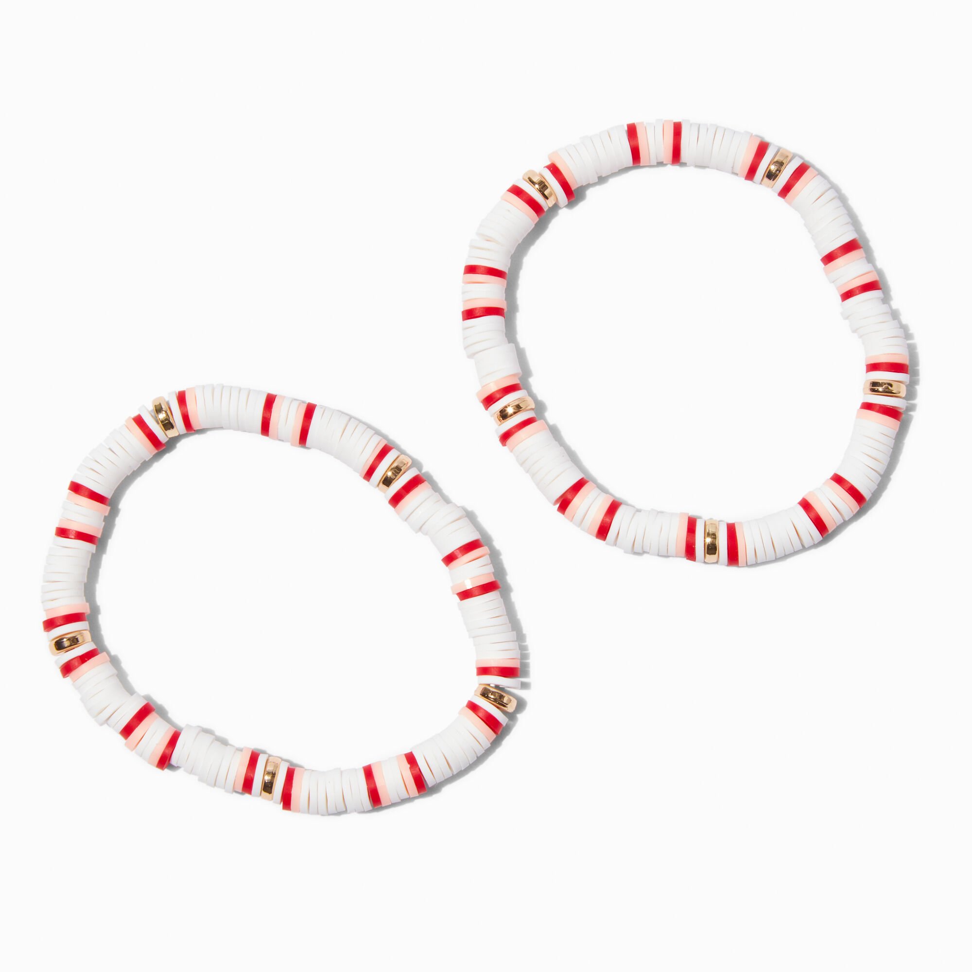 White & Pink Heishi Bead Stretch Bracelets - 2 Pack,